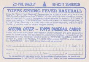 1987 Topps Stickers #60 / 221 Scott Sanderson / Phil Bradley Back