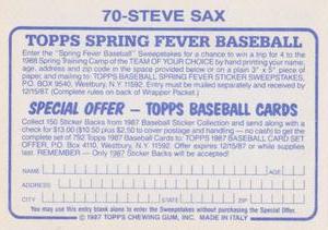1987 Topps Stickers #70 Steve Sax Back