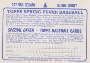 1987 Topps Stickers #87 / 247 Bob Brenly / Rich Gedman Back