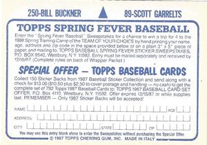 1987 Topps Stickers #89 / 250 Scott Garrelts / Bill Buckner Back