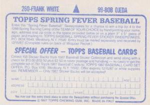 1987 Topps Stickers #99 / 260 Bob Ojeda / Frank White Back