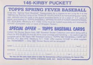 1987 Topps Stickers #146 Kirby Puckett Back