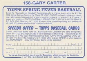 1987 Topps Stickers #158 Gary Carter Back