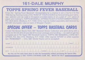 1987 Topps Stickers #161 Dale Murphy Back