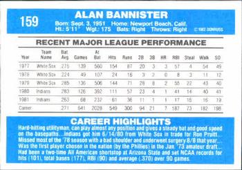 1982 Donruss #159 Alan Bannister Back
