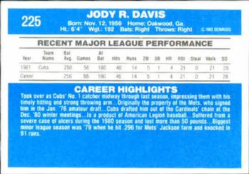 1982 Donruss #225 Jody Davis Back