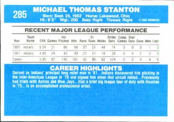 1982 Donruss #285 Mike Stanton Back