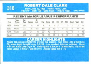 1982 Donruss #318 Bob Clark Back
