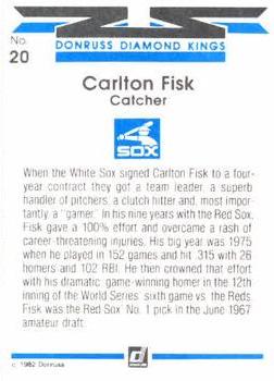 1982 Donruss #20 Carlton Fisk Back