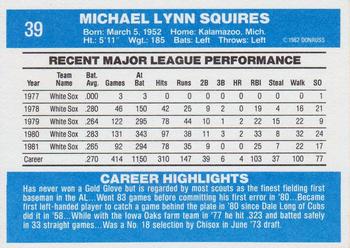 1982 Donruss #39 Mike Squires Back