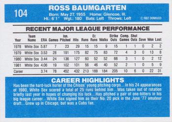 1982 Donruss #104 Ross Baumgarten Back