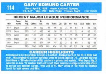 1982 Donruss #114 Gary Carter Back