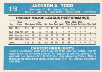 1982 Donruss #178 Jackson Todd Back