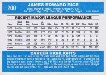 1982 Donruss #200 Jim Rice Back