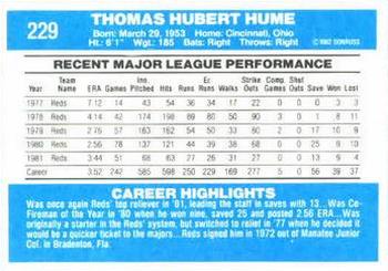 1982 Donruss #229 Tom Hume Back