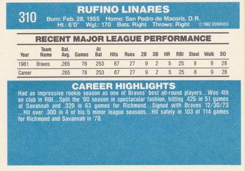 1982 Donruss #310 Rufino Linares Back