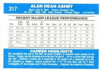 1982 Donruss #317 Alan Ashby Back