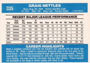 1982 Donruss #335 Graig Nettles Back