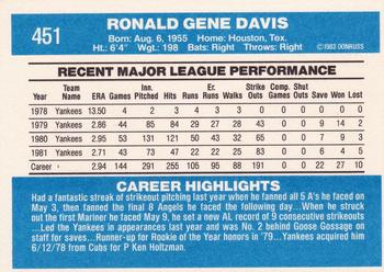 1982 Donruss #451 Ron Davis Back