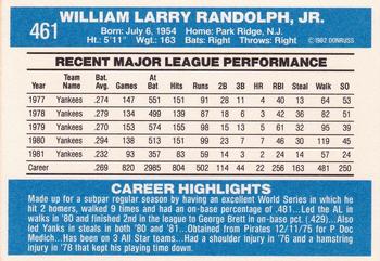 1982 Donruss #461 Willie Randolph Back