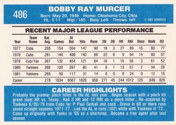 1982 Donruss #486 Bobby Murcer Back