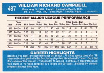 1982 Donruss #487 Bill Campbell Back