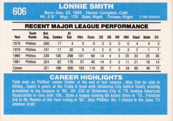 1982 Donruss #606 Lonnie Smith Back