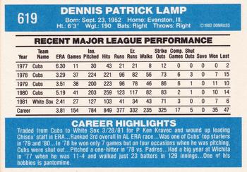 1982 Donruss #619 Dennis Lamp Back