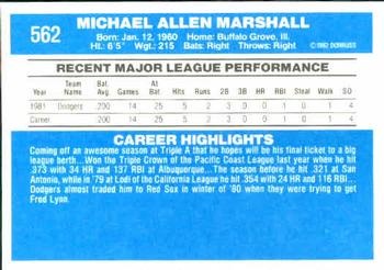 1982 Donruss #562 Mike Marshall Back