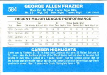 1982 Donruss #584 George Frazier Back