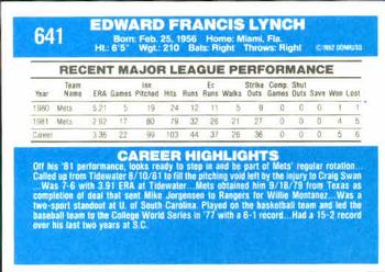 1982 Donruss #641 Ed Lynch Back