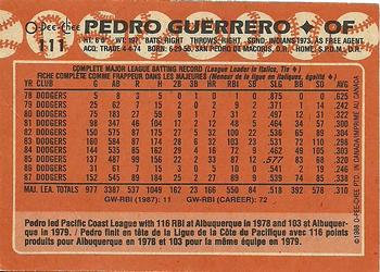 1988 O-Pee-Chee #111 Pedro Guerrero Back
