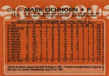 1988 O-Pee-Chee #116 Mark Eichhorn Back