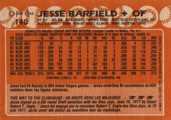1988 O-Pee-Chee #140 Jesse Barfield Back