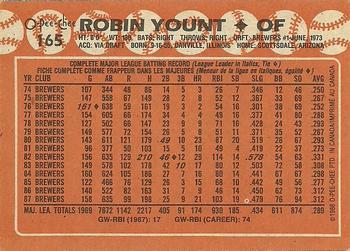 1988 O-Pee-Chee #165 Robin Yount Back