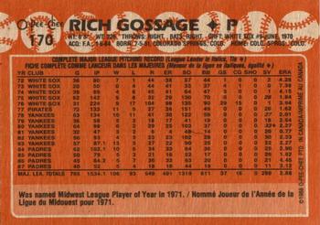 1988 O-Pee-Chee #170 Rich Gossage Back