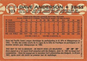 1988 O-Pee-Chee #203 Dave Anderson Back