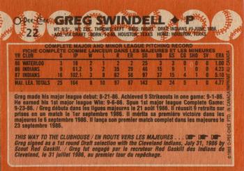 1988 O-Pee-Chee #22 Greg Swindell Back