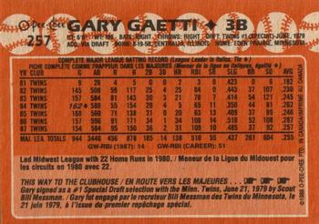 1988 O-Pee-Chee #257 Gary Gaetti Back