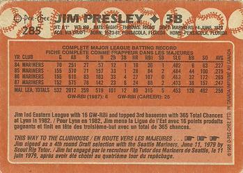 1988 O-Pee-Chee #285 Jim Presley Back