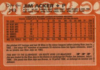 1988 O-Pee-Chee #293 Jim Acker Back