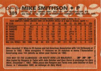 1988 O-Pee-Chee #389 Mike Smithson Back