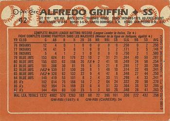 1988 O-Pee-Chee #42 Alfredo Griffin Back