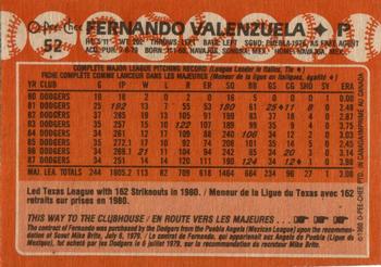 1988 O-Pee-Chee #52 Fernando Valenzuela Back