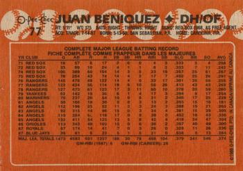 1988 O-Pee-Chee #77 Juan Beniquez Back