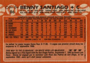 1988 O-Pee-Chee #86 Benny Santiago Back
