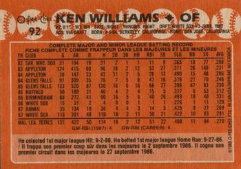 1988 O-Pee-Chee #92 Ken Williams Back