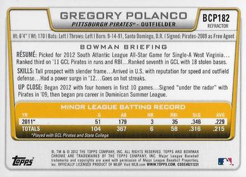 2012 Bowman Chrome - Prospects Refractors #BCP182 Gregory Polanco Back