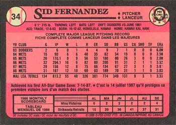 1989 O-Pee-Chee #34 Sid Fernandez Back