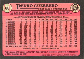 1989 O-Pee-Chee #68 Pedro Guerrero Back